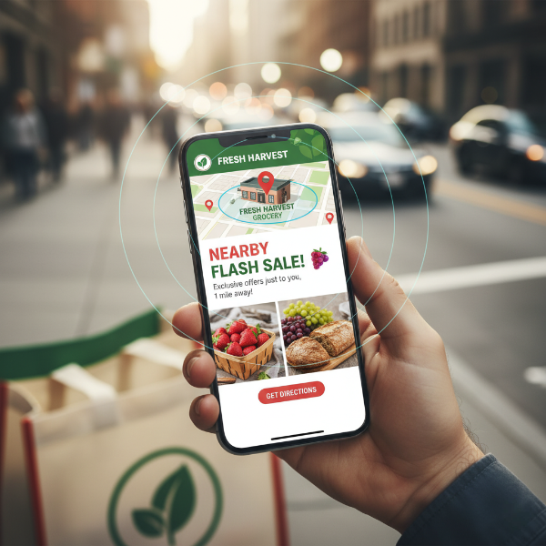 illustrating geotargeted advertising for a grocery store